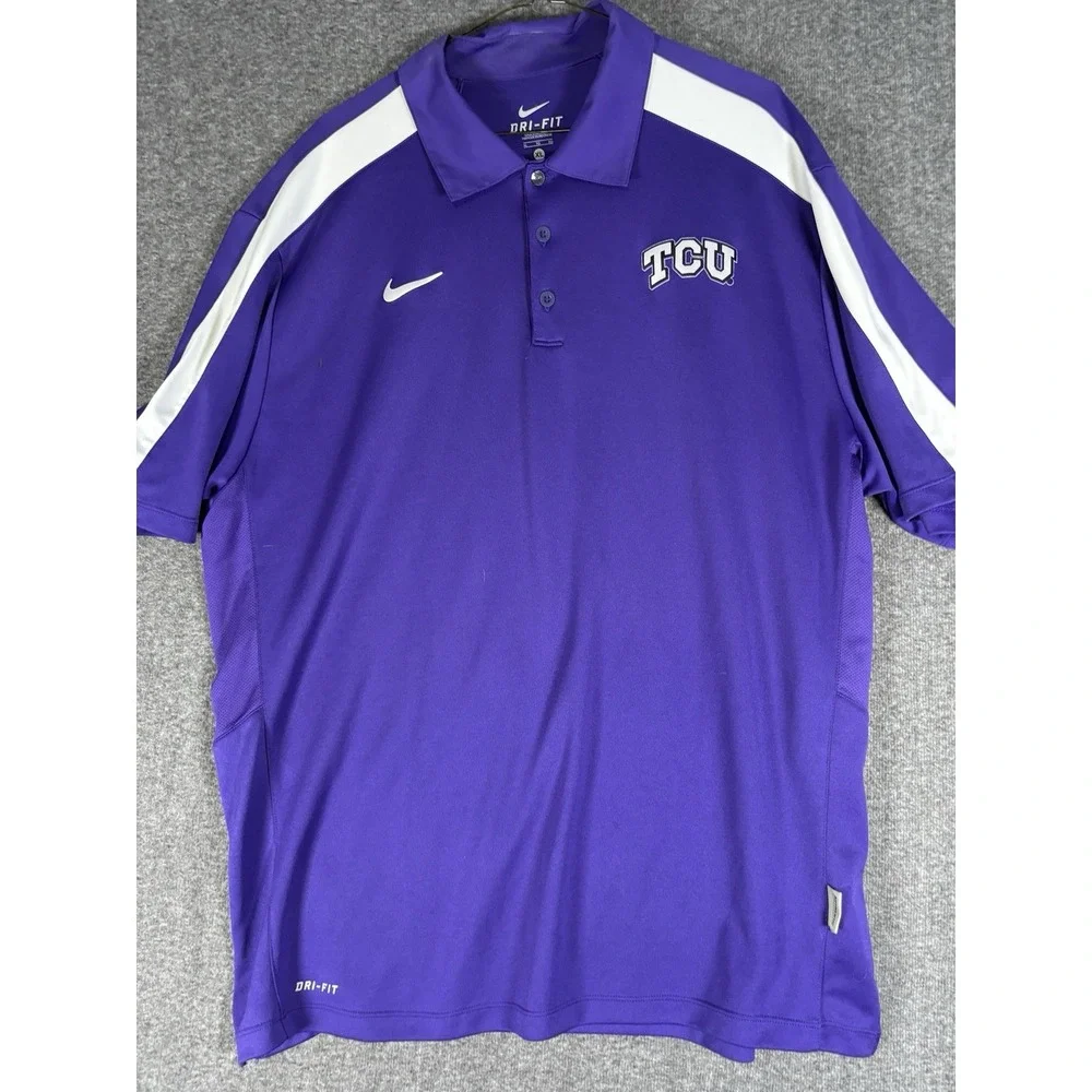 Nike Dri Fit TCU Horn frogs Polo Purple‎ Mens Xl